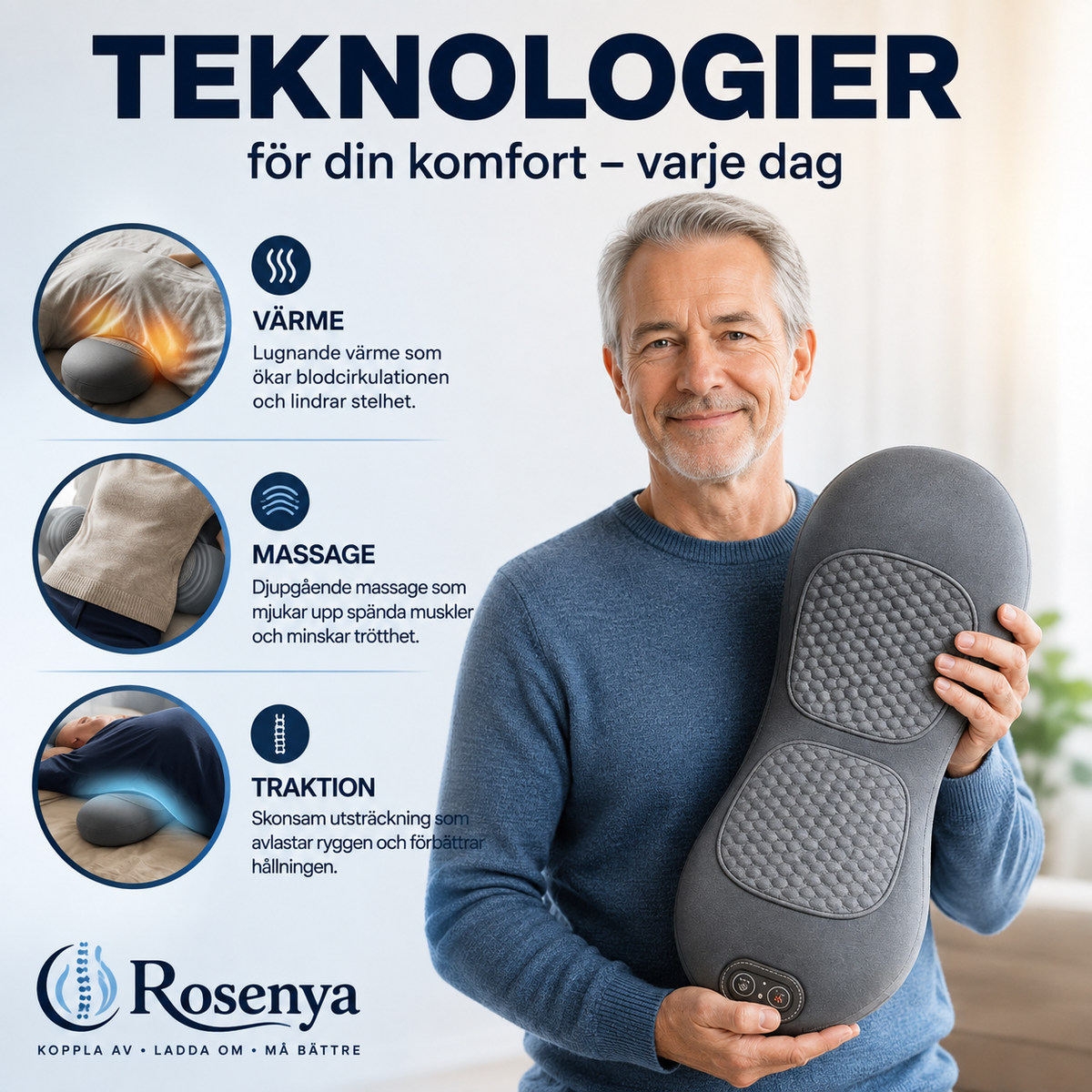 Rosenya RyggRo™ Värme & massage för en skönare stund för ryggen